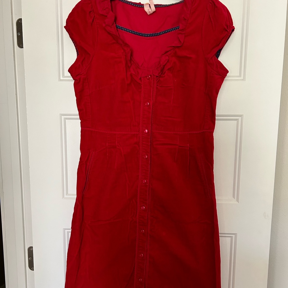 Anthropologie red corduroy dress